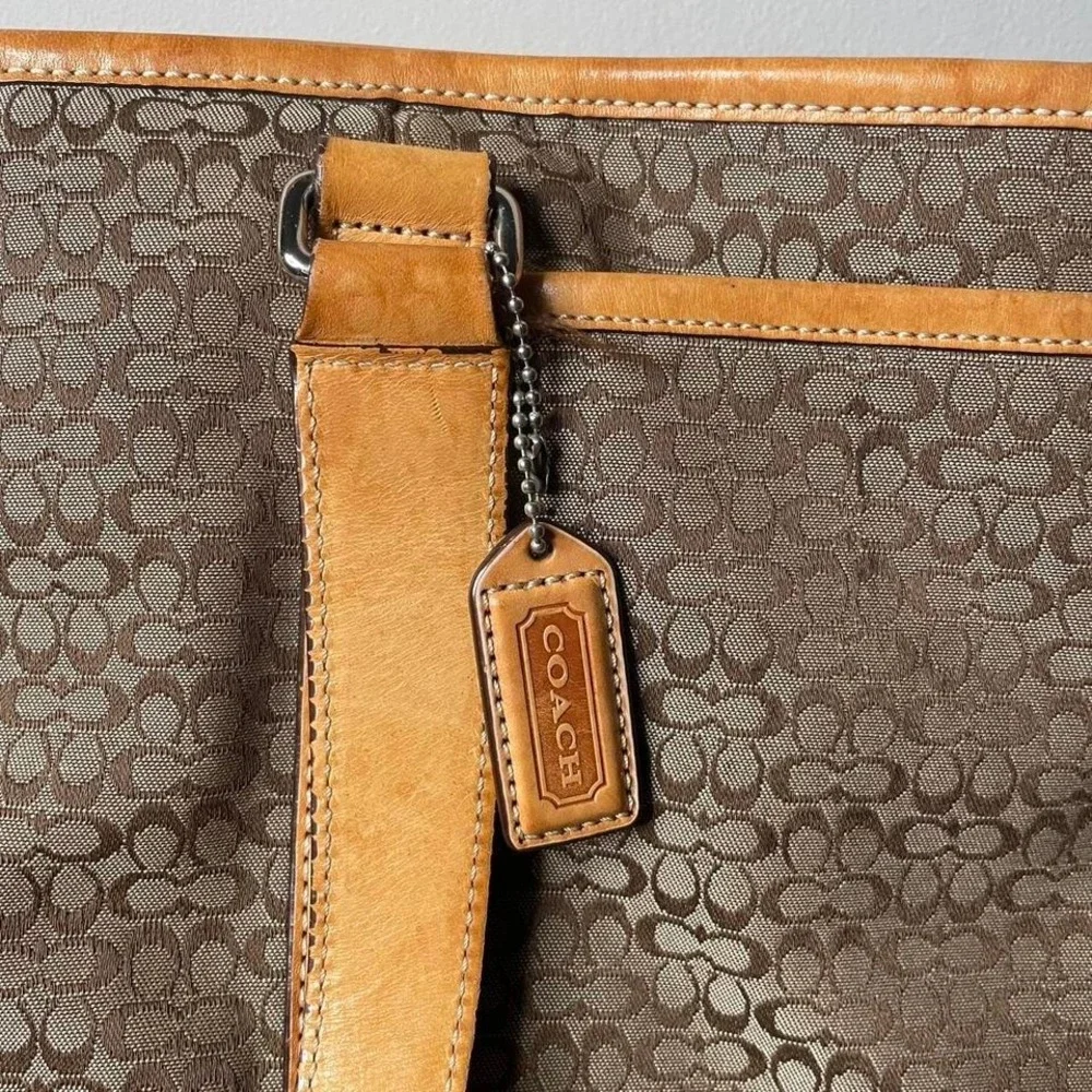 Coach brown canvas tote bag with leather trim‎